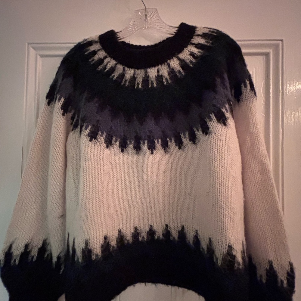 Rebecca Minkoff Black and Cream Patterned FairIsle Sweater